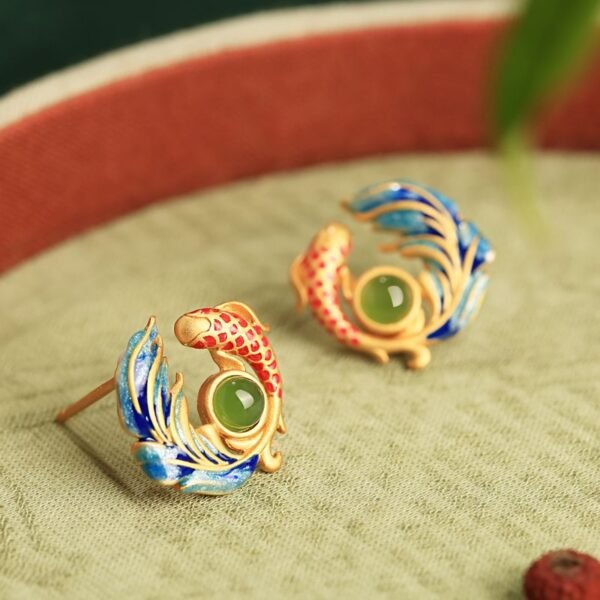 [B37]Natural Jadeite Glaze Koi Earrings