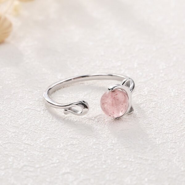 [B19]S925  Strawberry Crystal Cat Ring (Adjustable Size) - Image 3